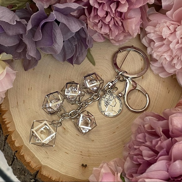 Silver Geometric Orb Crystal Diamond Keychain - Picture 9 of 15